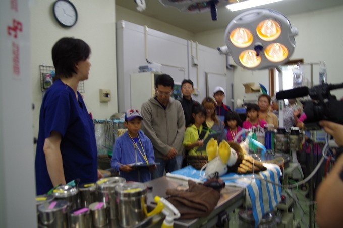 処置室にて機器の説明